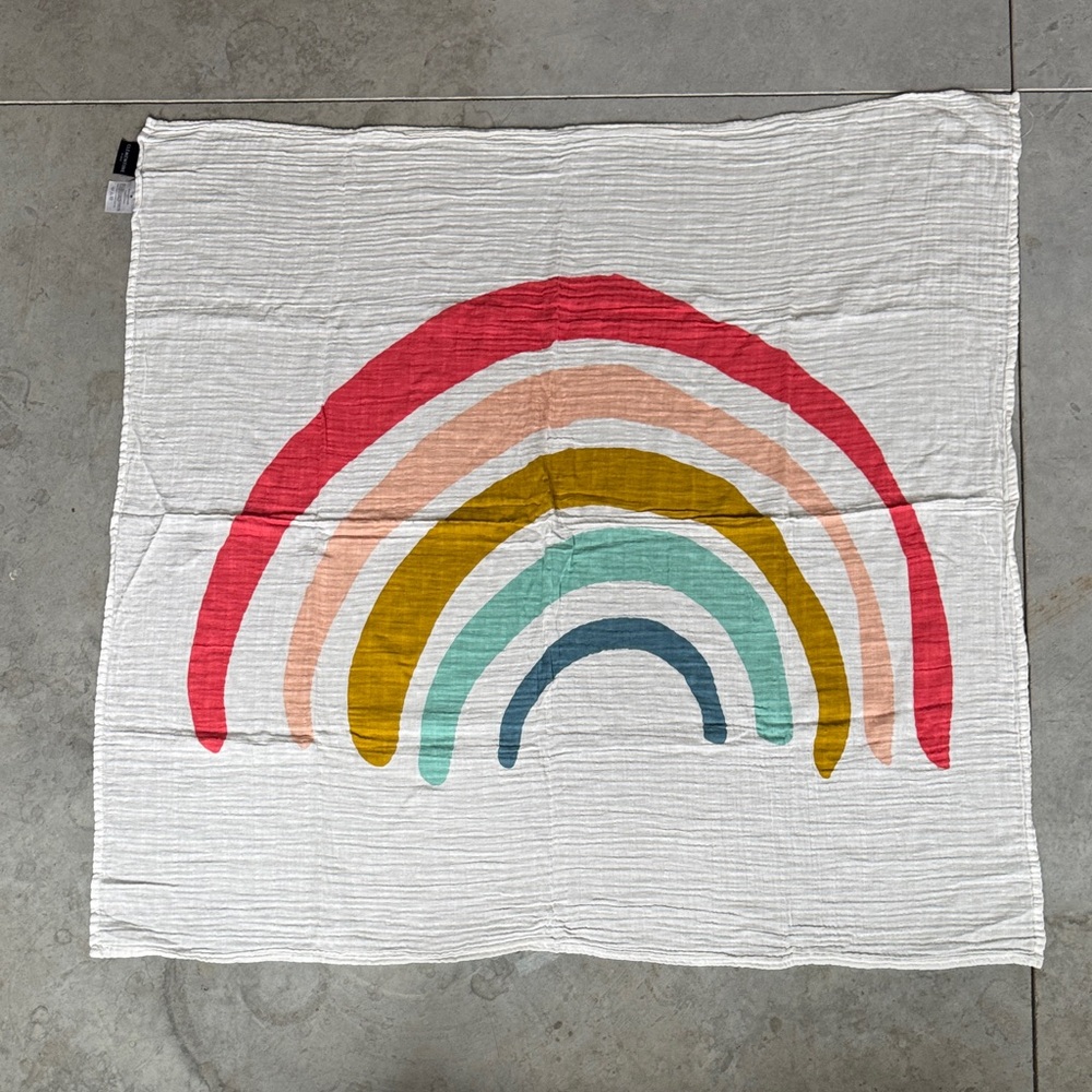 Clementine Kids Rainbow Swaddle Baby Blanket White Cotton Muslin